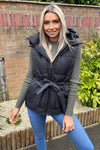 Black Tie Waist Hooded Gilet