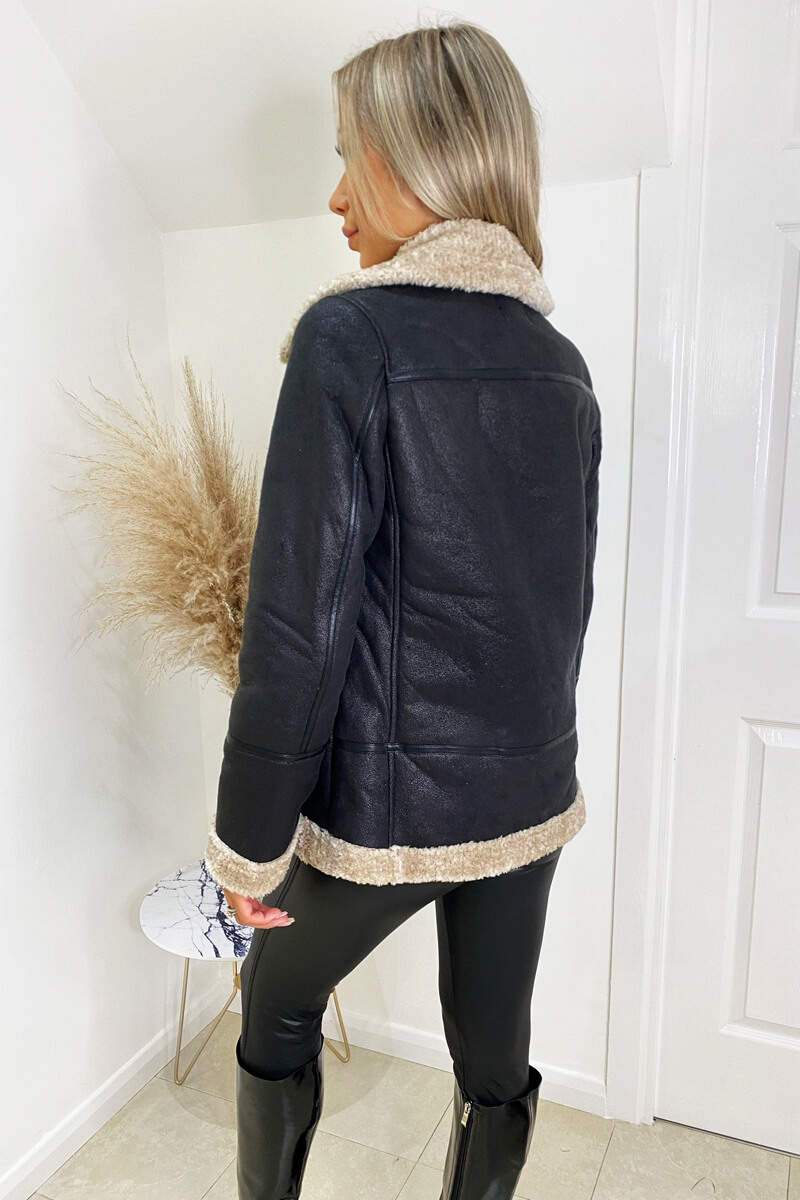 Black and cream aviator jacket hotsell