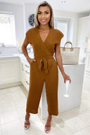 Camel Wrap Tie Waist Jumpsuit