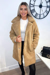 Caramel Teddy Faux Fur Coat With Collar