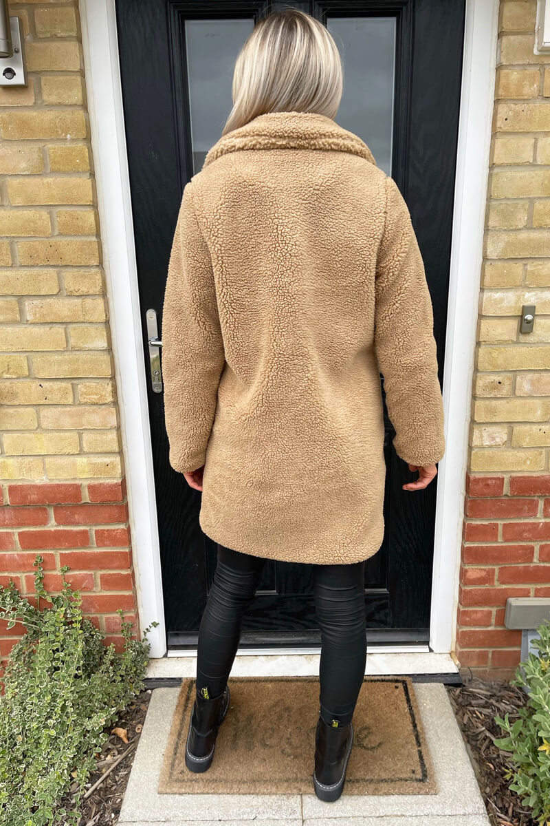 Caramel Teddy Faux Fur Coat With Collar