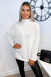 Cream High Neck Knitted Jumper