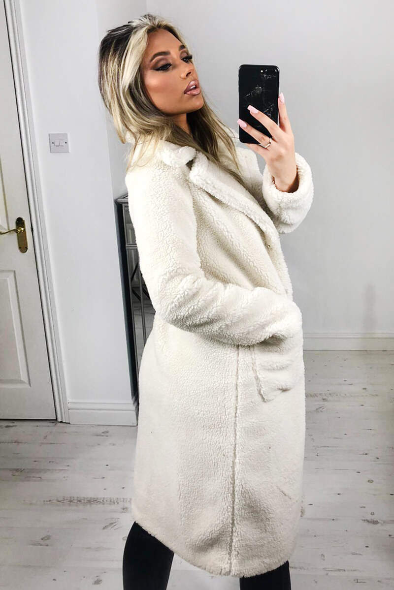 Cream Midi Teddy Coat AX Paris