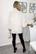 Cream Roll Neck Balloon Sleeve Knitted Jumper