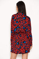 Red Animal Print Tie Waist Shirt Dress