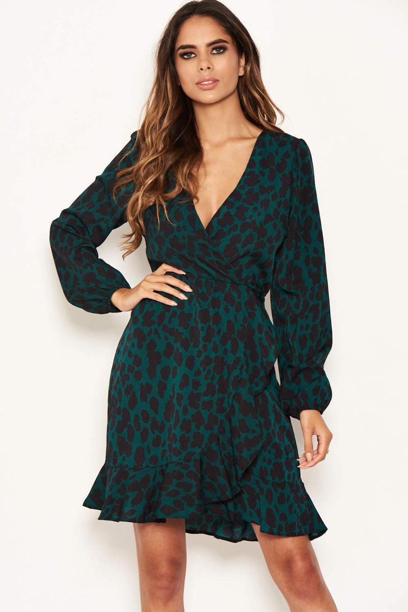 Ax paris green leopard print dress deals