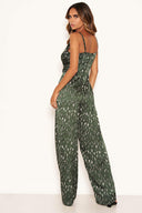 Green Printed Satin Wide Leg Jumpsuit