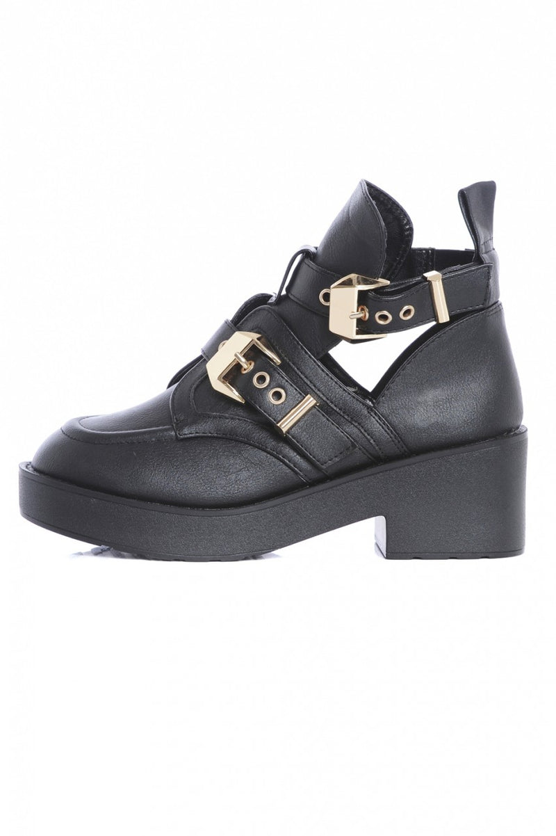 Cut Out Side Buckle Boots