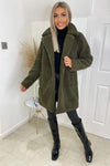 Khaki Teddy Faux Fur Coat With Collar