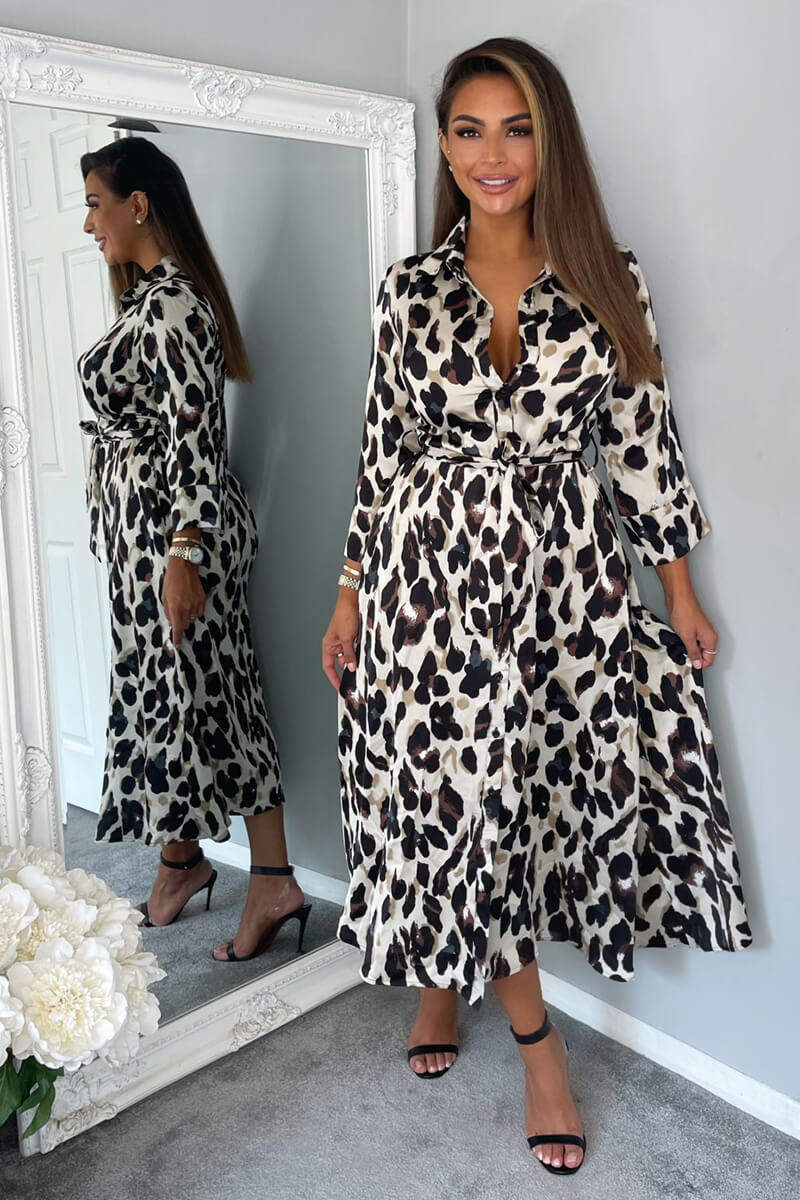 Leopard Print Button Up Midi Dress AX Paris