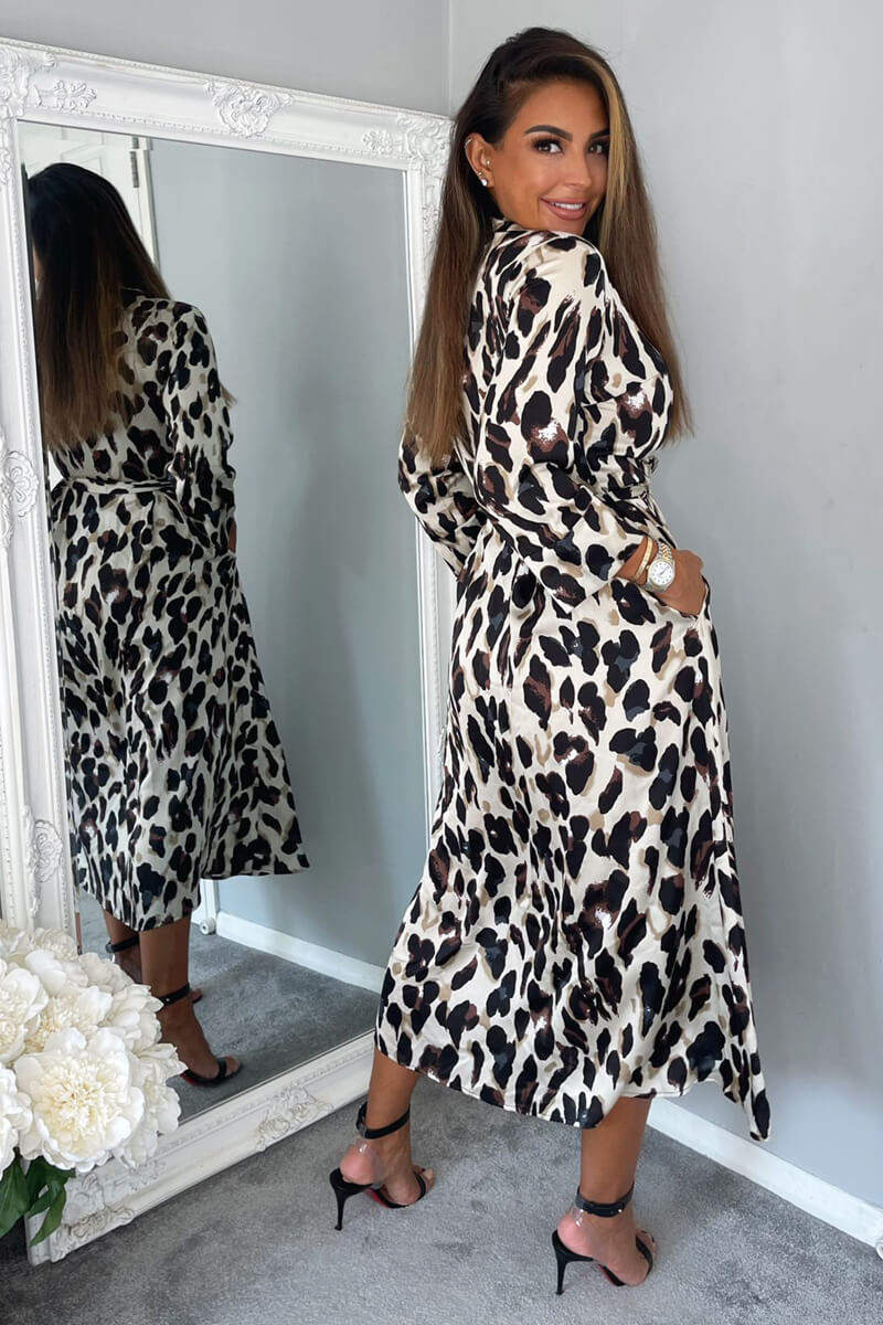 Leopard Print Button Up Midi Dress