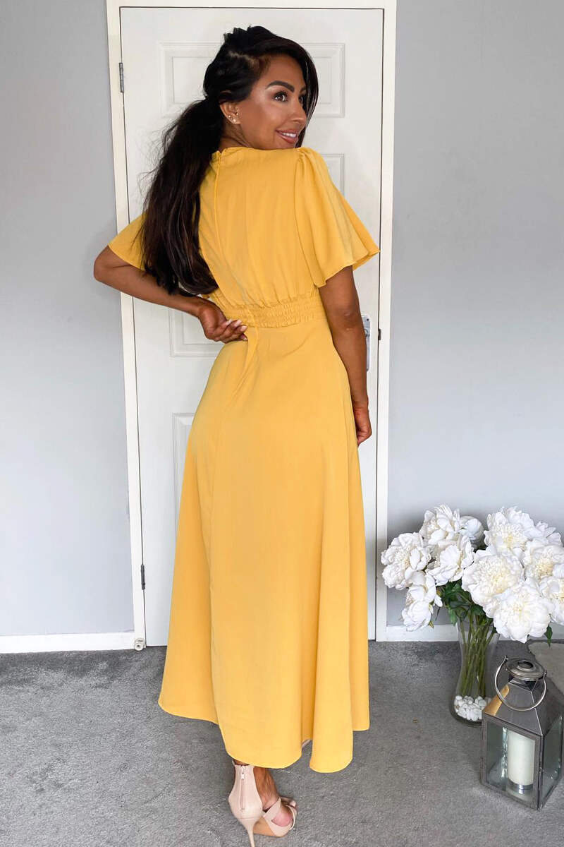 Mustard Gathered Waist Midi Dress