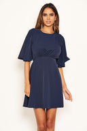 Navy Gathered Waist Skater Dress