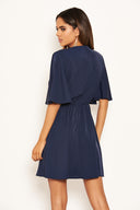 Navy Gathered Waist Skater Dress