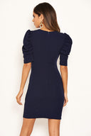 Navy Ruffle Sleeve Bodycon Dress