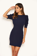 Navy Ruffle Sleeve Bodycon Dress