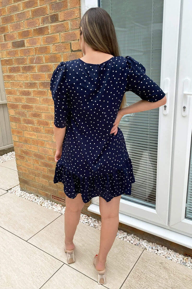 Navy Ditsy Daisy Print Frill Hem Shift Dress