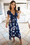 Navy Floral Maxi Wrap Dress