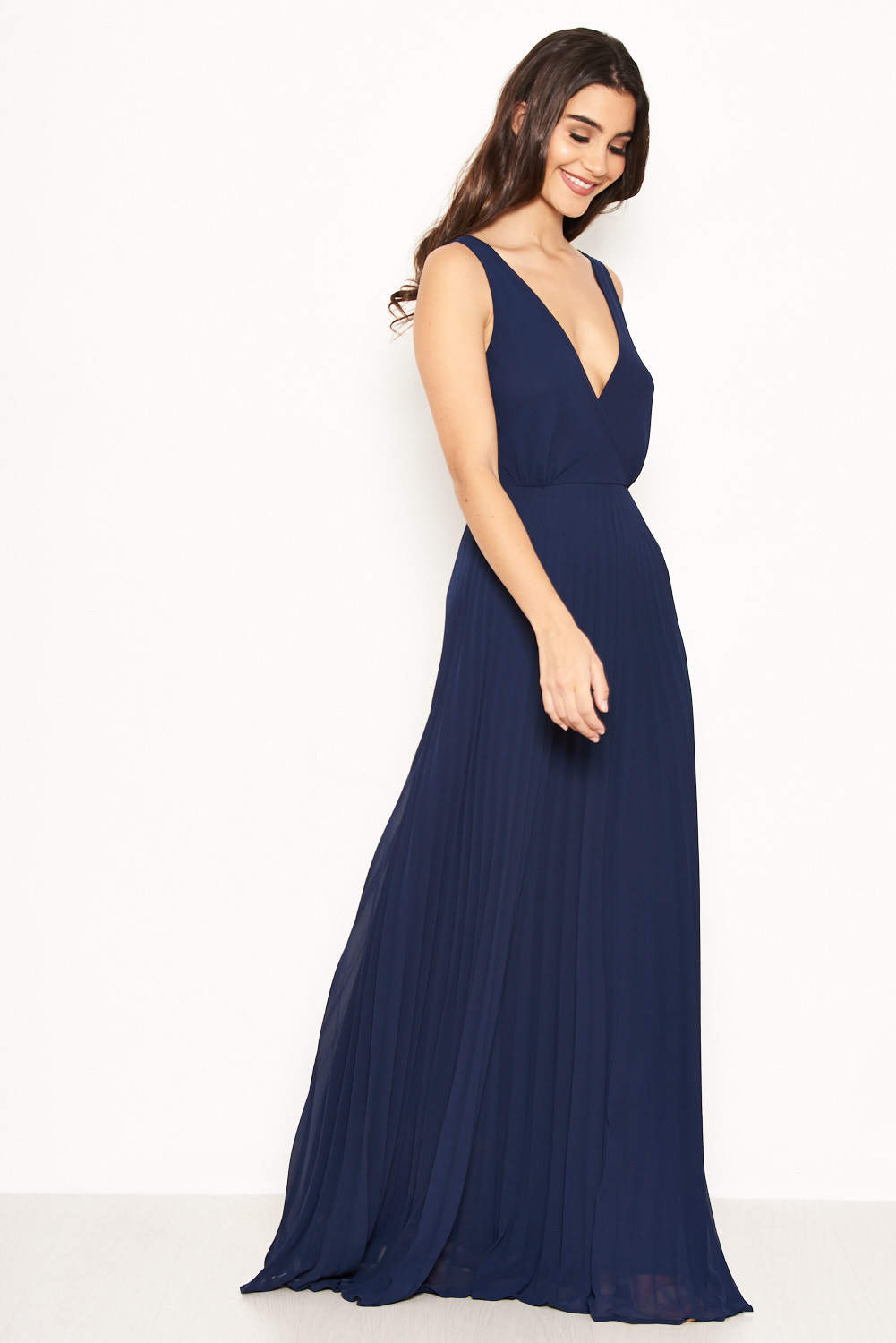 Navy Maxi Dress Pleated Maxi Dress With Lace Straps AX Paris