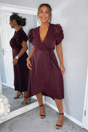 Plum Wrap Over Tie Midi Dress