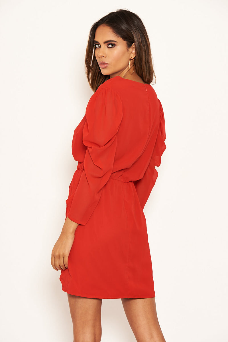 Red Chiffon Frill Front Dress