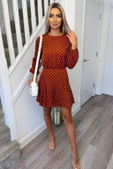 Rust Polka Dot Pleat Dress