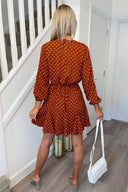 Rust Polka Dot Pleat Dress