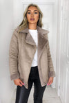 Stone Faux Suede Aviator Jacket