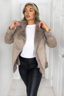 Stone Faux Suede Aviator Jacket