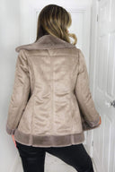 Stone Faux Suede Aviator Jacket