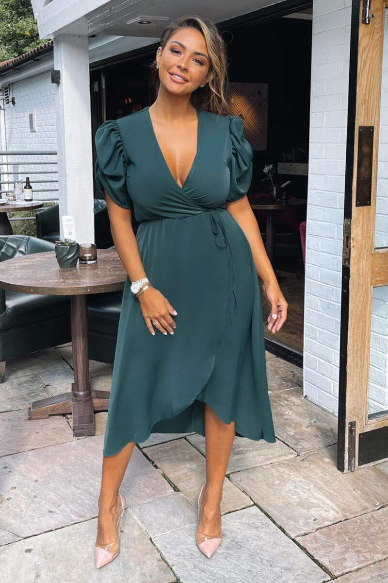 Teal wrap dress on sale