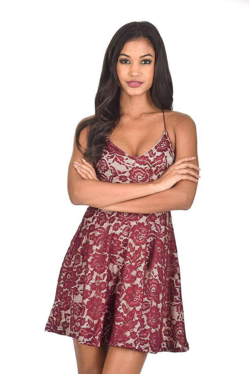 Wine Strappy Skater Dress