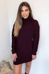 Wine Roll Neck Knit Jumper Dress