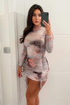 Multi Marble Printed Bodycon Mini Dress