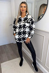 Black Large Dogtooth Print Shirt Jacket