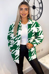 Jade Green Large Dogtooth Print Shirt Jacket