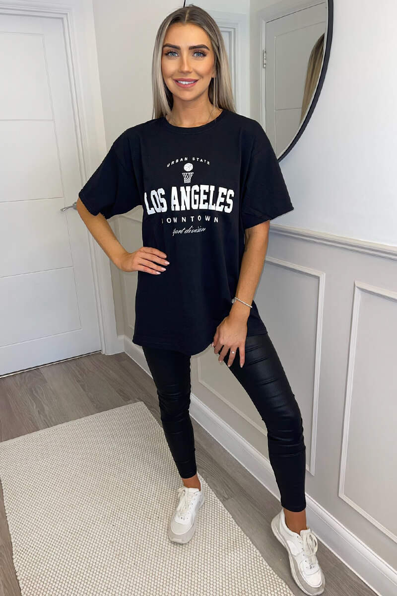 Black Los Angeles Slogan Oversized T-Shirt – AX Paris