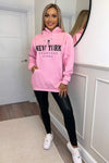 Pink New York Slogan Hoodie