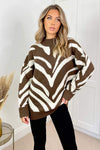 Oatmeal Animal Print Long Sleeve High Neck Soft Knitted Jumper