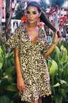 Animal Print Frill Wrap Dress