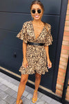 Animal Print Frill Wrap Dress