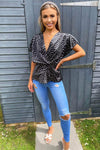 Black Polka Dot Wrap Top