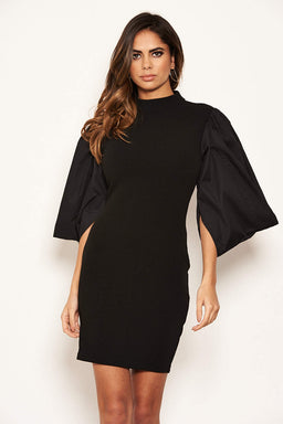 Black Batwing Puff Sleeve Bodycon Dress – AX Paris