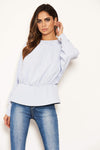 Blue Long Sleeve Pleated Top