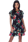 Black Floral Frill Detail Mini Dress