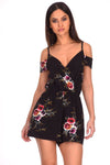 Black Floral Printed Cold Shoulder Playsuit