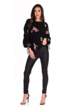 Black Floral Tie Sleeve Top