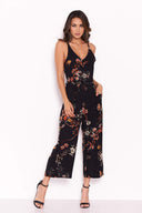 Black Floral V Neck Jumpsuit