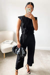 Black Frill Tie Culotte Jumpsuit