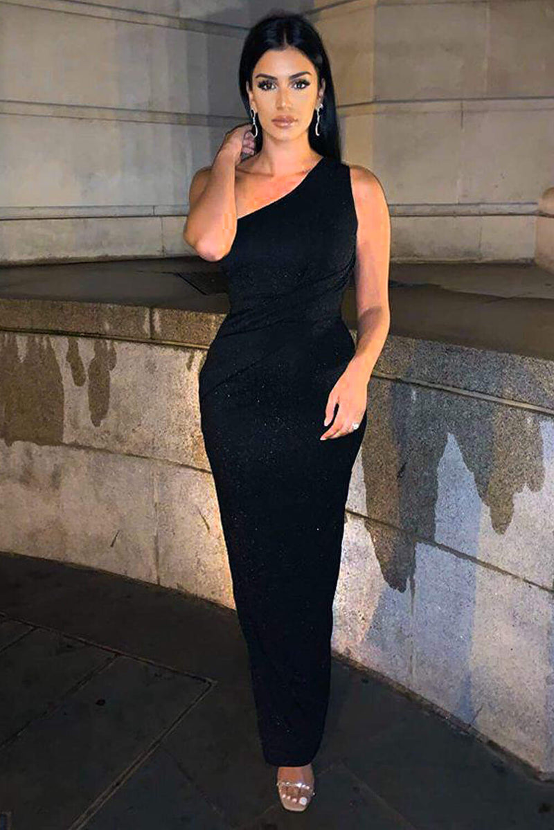 Black Glitter One Shoulder Maxi Dress – AX Paris